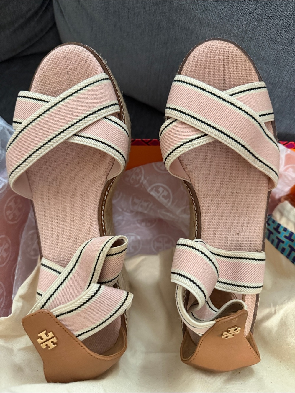 Tory Burch Blush Pink Canvas Crisscross Espadrille Sandals